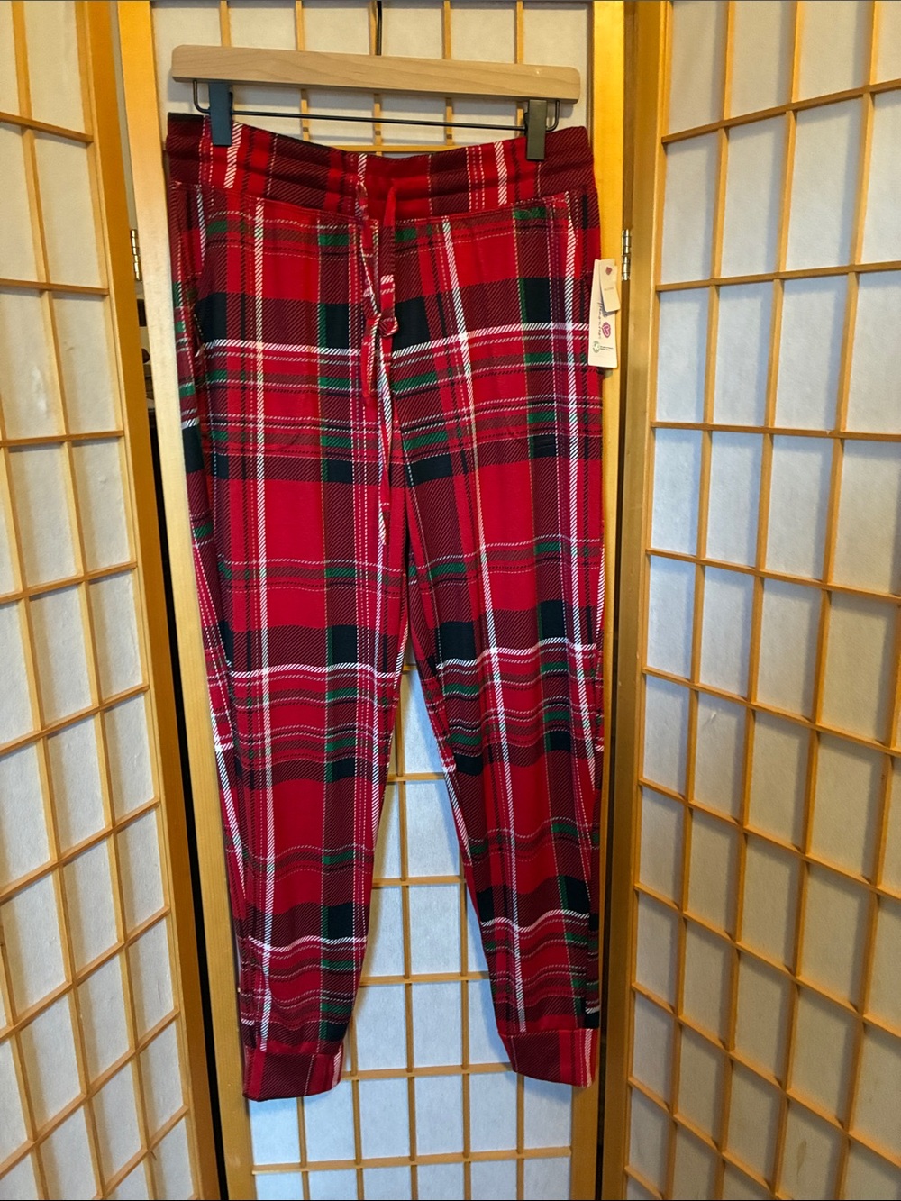 Red Plaid Drawstring Lounge Pants